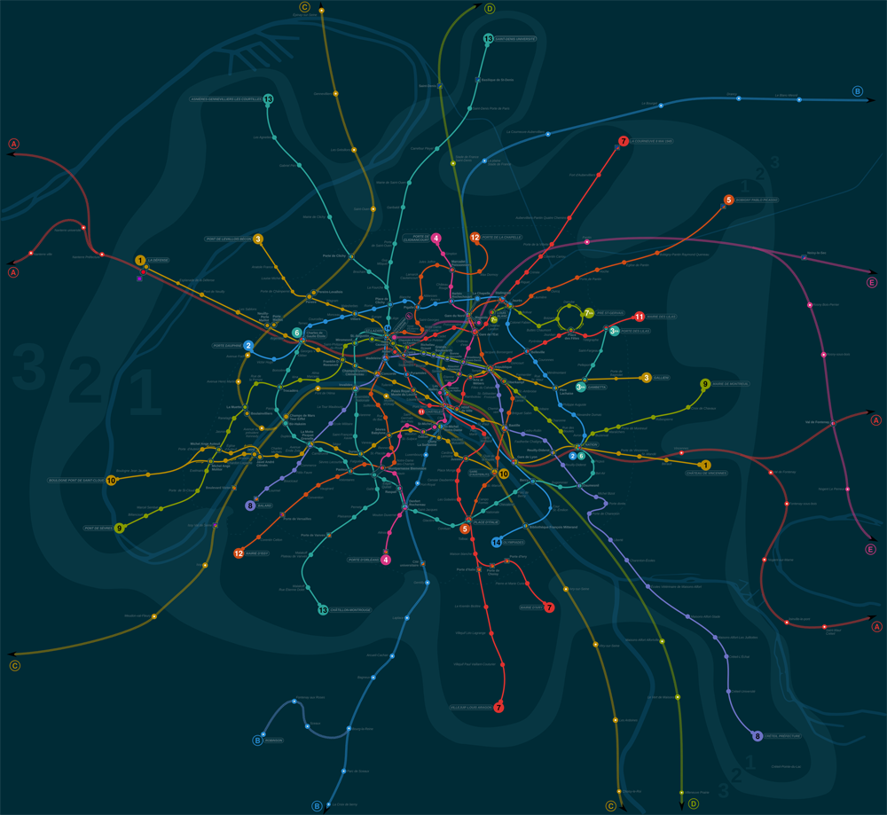 Geolocalized metro map of Paris