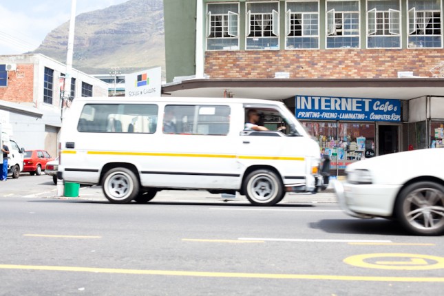 A mini bus on its way to the main station. 